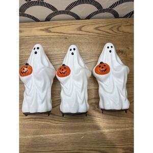 3 Vintage Empire Halloween Blow Mold Ghosts Holding Pumpkin  Stake Covers - 1995